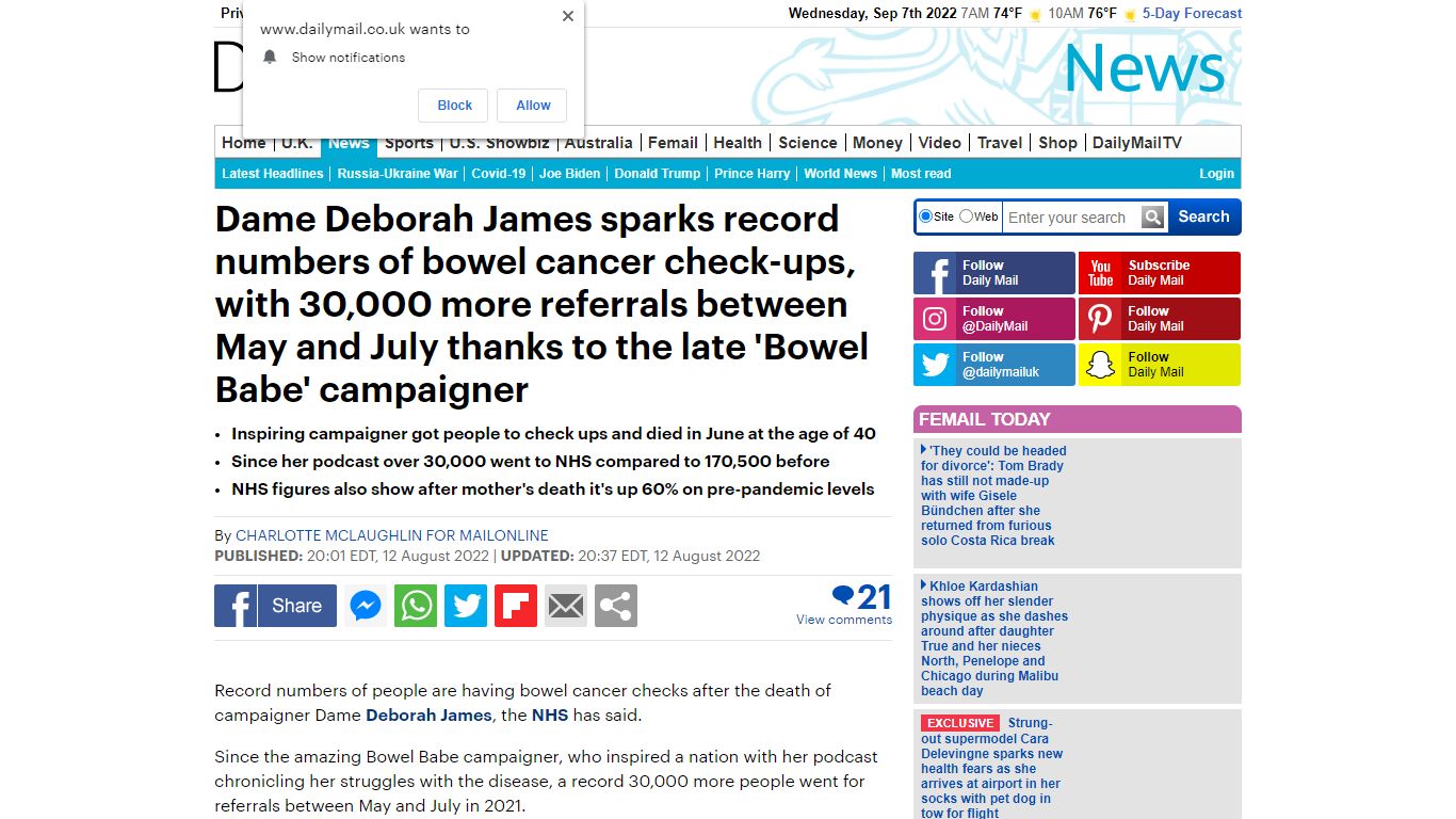 Dame Deborah James sparks record numbers of bowel cancer check-ups ...